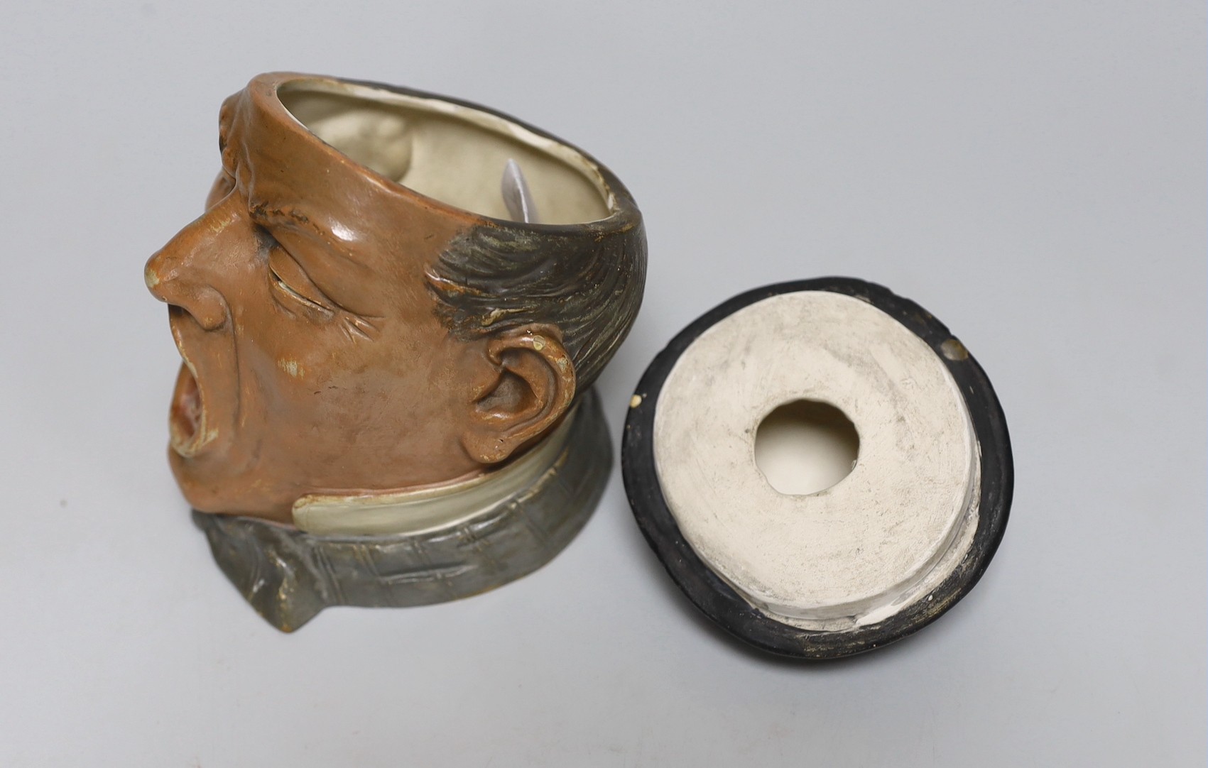 An early 20th century glazed pottery tobacco jar/figural humidor by Bernard Bloch-Prague, 16cms high
